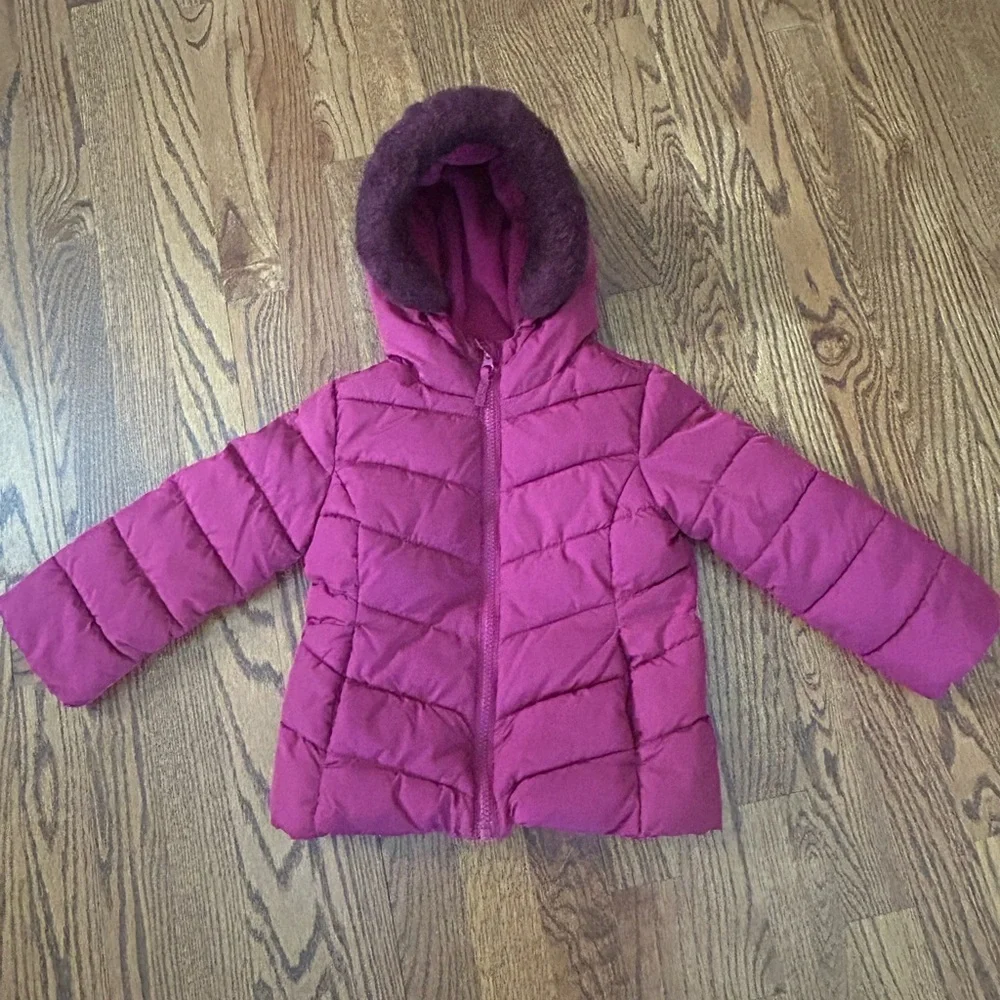 The Children’s Place Pink Puffer Jacket Faux Fur Hooded Winter Coat Toddler 3T